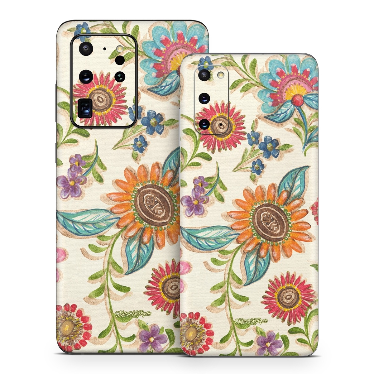 Samsung Galaxy S20 Series Skin design of Pattern, Floral design, Flower, Botany, Design, Visual arts, Textile, Plant, Wildflower, Pedicel, with gray, green, pink, yellow, red, blue colors