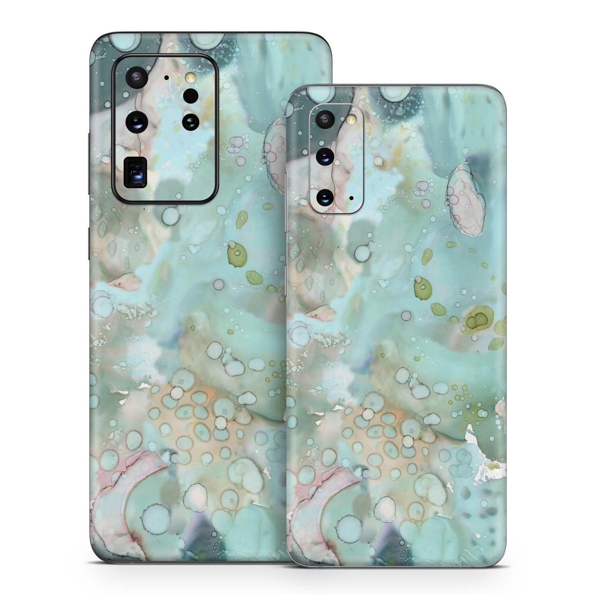 Samsung Galaxy S20 Series Skin design of Aqua, Blue, Green, Watercolor paint, Pattern, Turquoise, Organism, Design, Art, Painting, with blue, green, pink colors