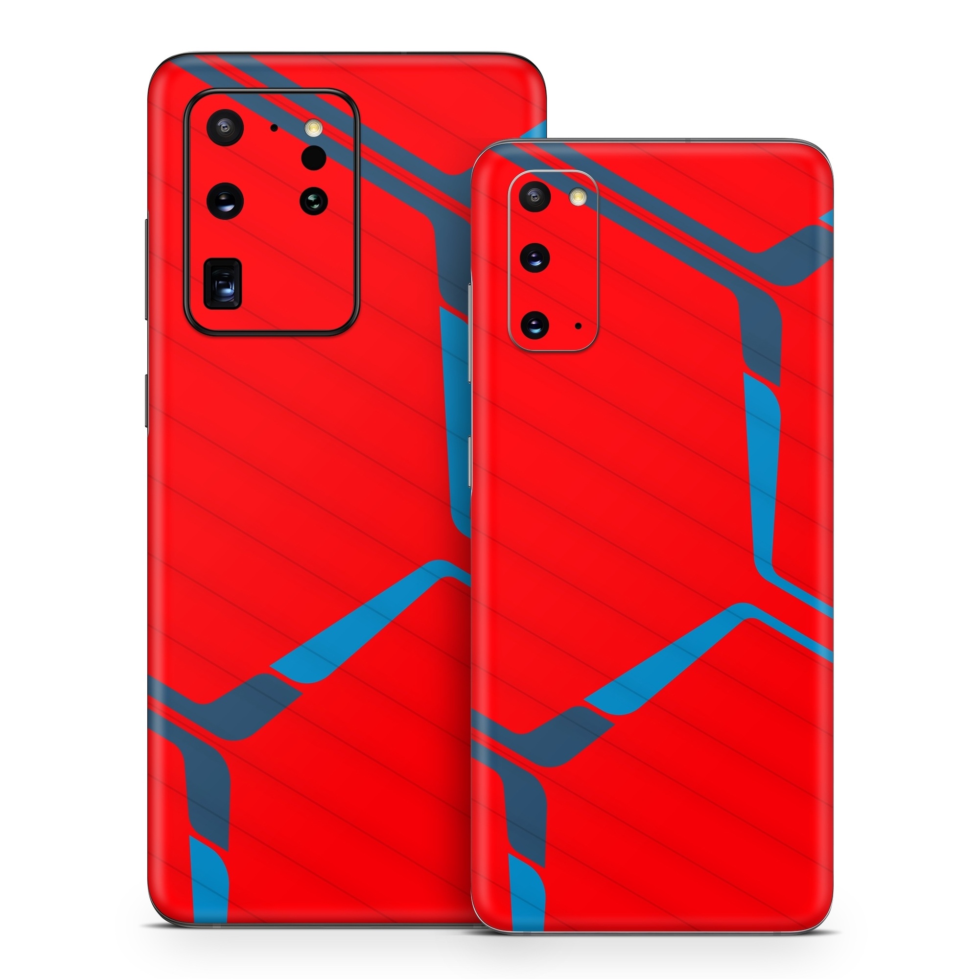 Samsung Galaxy S20 Series Skin design of Triangle, Font, Rectangle, Tints and shades, Magenta, Electric blue, Pattern, Parallel, Symmetry, Carmine, with red, blue colors