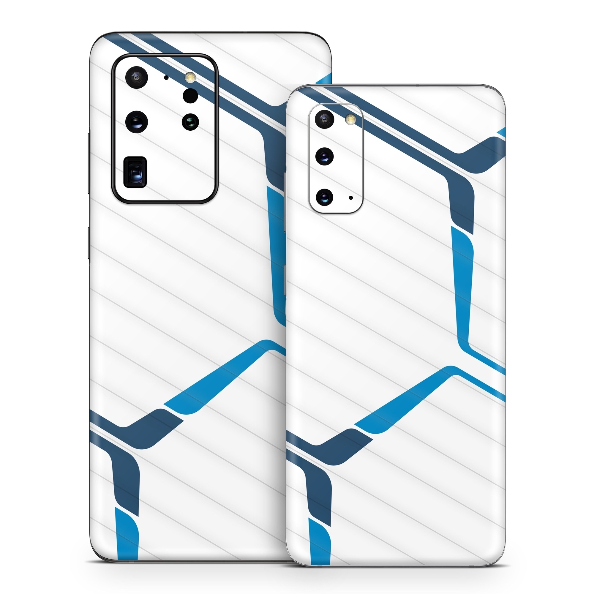 Samsung Galaxy S20 Series Skin design of Textile, Sleeve, Font, Parallel, Pattern, Electric blue, Jersey, Sportswear, Symmetry, Graphics, with white, blue colors