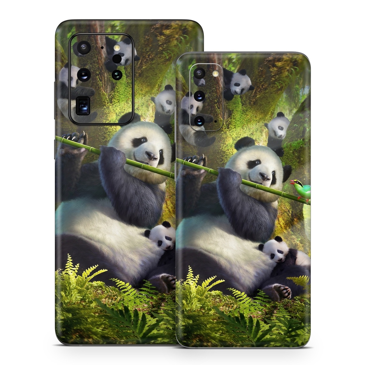 Samsung Galaxy S20 Series Skin design of Plant, Organism, Grass, Adaptation, Terrestrial animal, Painting, People in nature, Art, Beak, Panda, with white, black, brown, green, gray, yellow colors