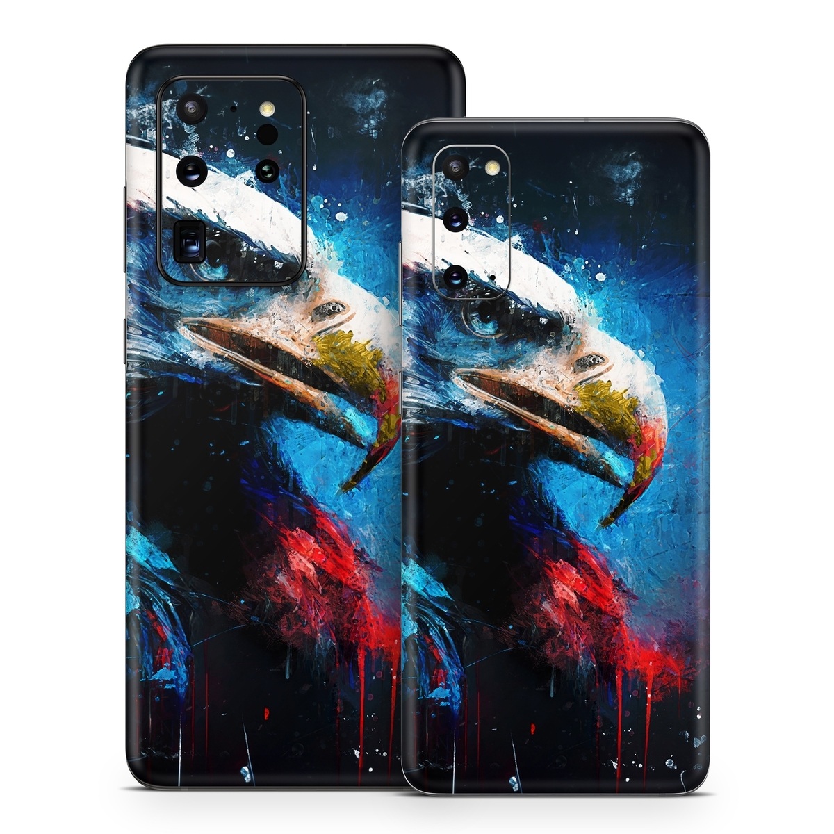 Samsung Galaxy S20 Series Skin design of Bird, Beak, Organism, Art, Feather, Paint, Painting, Accipitridae, Bird of prey, Electric blue, with blue, red, white, black, gray, yellow colors