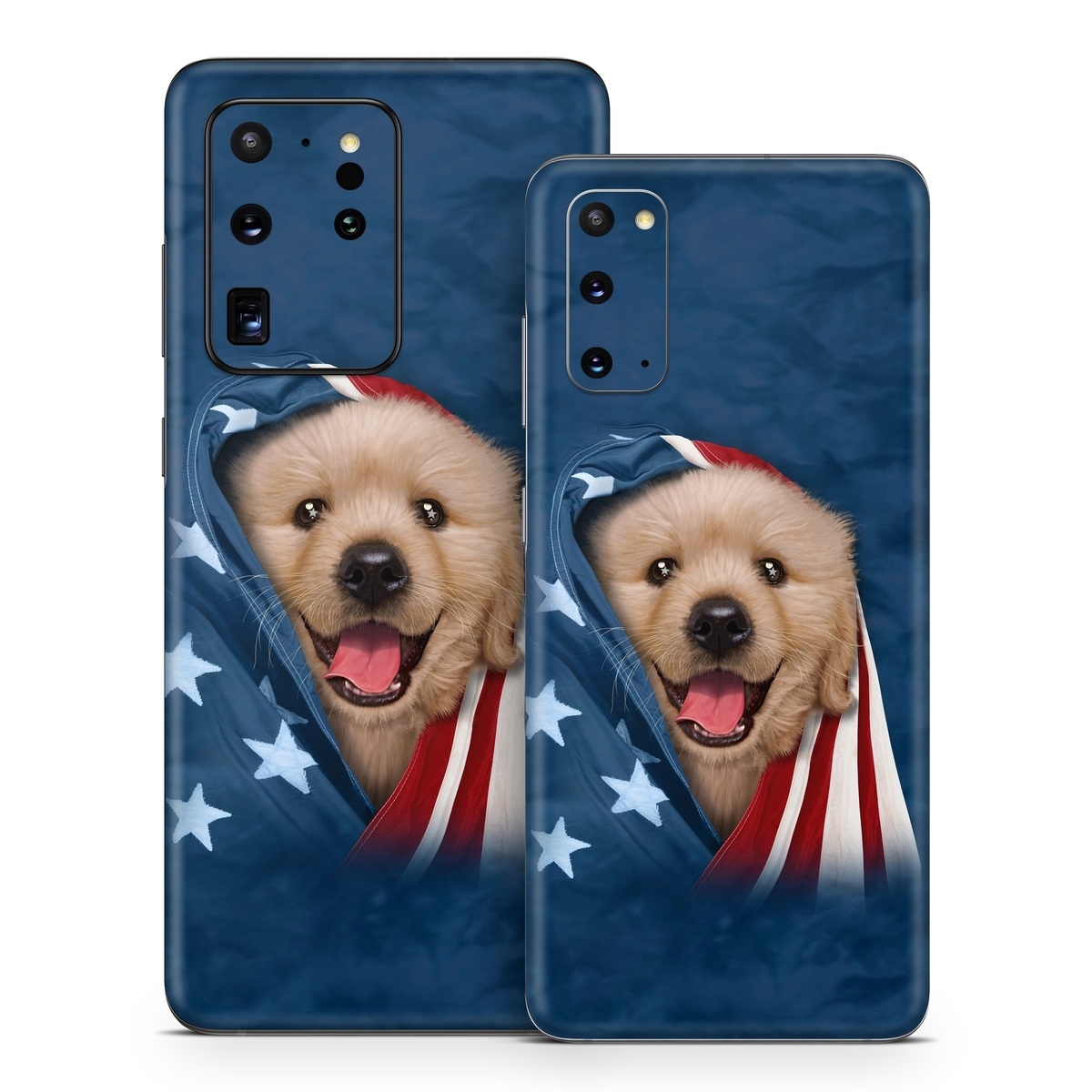 Samsung Galaxy S20 Series Skin design of Dog, Canidae, Mammal, Dog breed, Carnivore, Puppy, Snout, Companion dog, Sporting Group, Pomeranian, with yellow, black, brown, white, blue, red colors