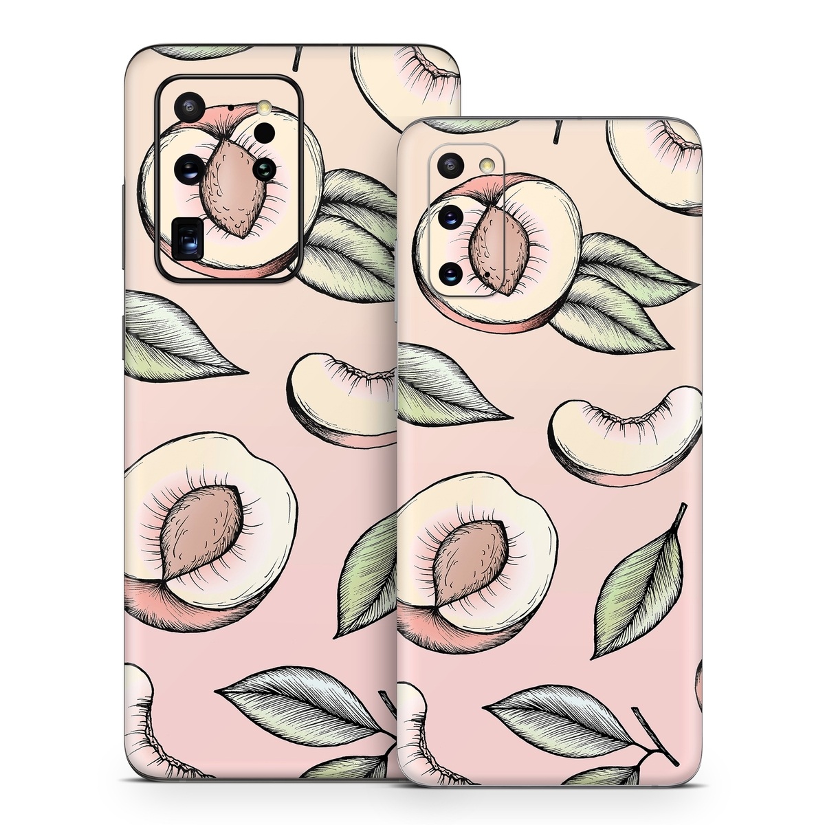 Samsung Galaxy S20 Series Skin design of Pattern, Leaf, Botany, Organism, Design, Plant, Illustration, Clip art, with pink, green, yellow, orange colors