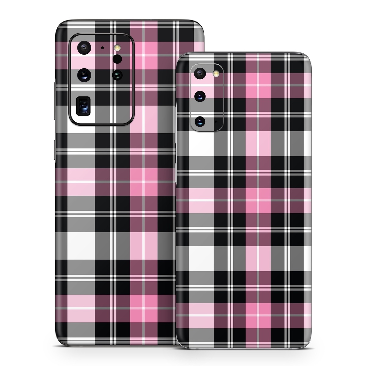 Samsung Galaxy S20 Series Skin design of Plaid, Tartan, Pattern, Pink, Purple, Violet, Line, Textile, Magenta, Design, with black, gray, pink, red, white, purple colors