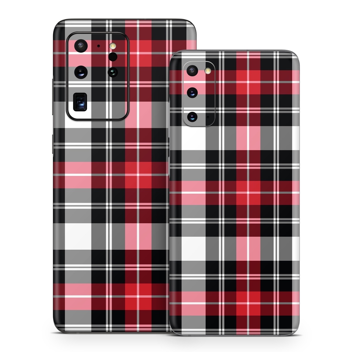 Samsung Galaxy S20 Series Skin design of Plaid, Tartan, Pattern, Red, Textile, Design, Line, Pink, Magenta, Square, with black, gray, pink, red, white colors