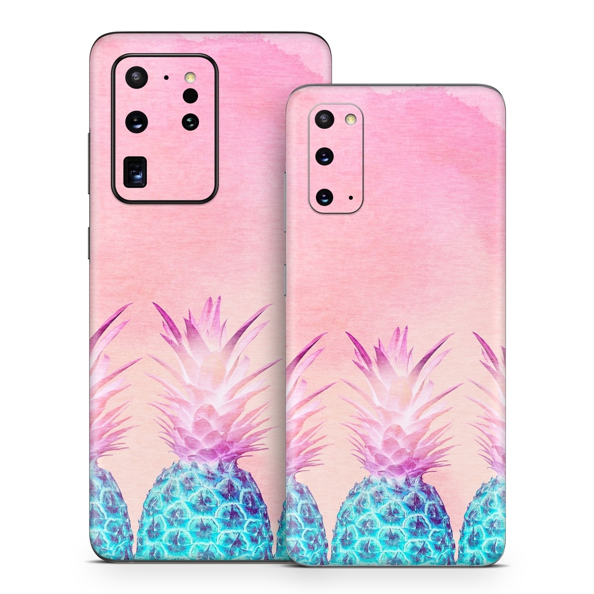 Samsung Galaxy S20 Series Skin design of Pineapple, Ananas, Pink, Fruit, Plant, Bromeliaceae, Pattern, Poales, with pink, blue, orange colors