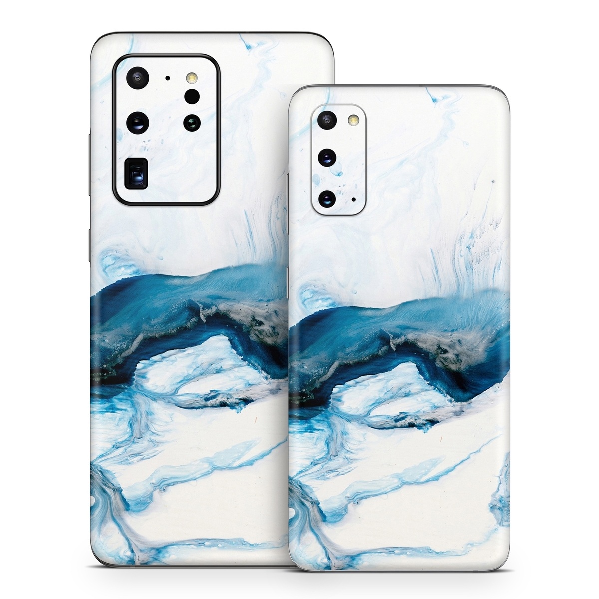 Samsung Galaxy S20 Series Skin design of Glacial landform, Blue, Water, Glacier, Sky, Arctic, Ice cap, Watercolor paint, Drawing, Art, with white, blue, black colors