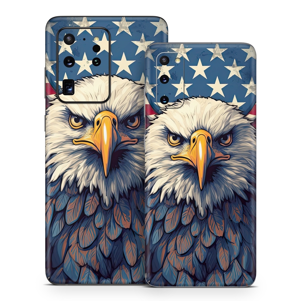 Samsung Galaxy S20 Series Skin design of Bird, Accipitridae, Beak, Sea eagle, Falconiformes, Feather, Eagle, Painting, Art, Bald eagle, with red, blue, white, brown, yellow, gray, orange colors