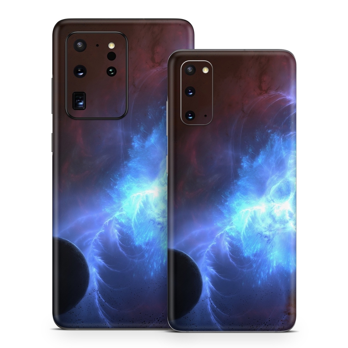 Samsung Galaxy S20 Series Skin design of Sky, Atmosphere, Outer space, Space, Astronomical object, Fractal art, Universe, Electric blue, Art, Organism, with black, blue, purple colors