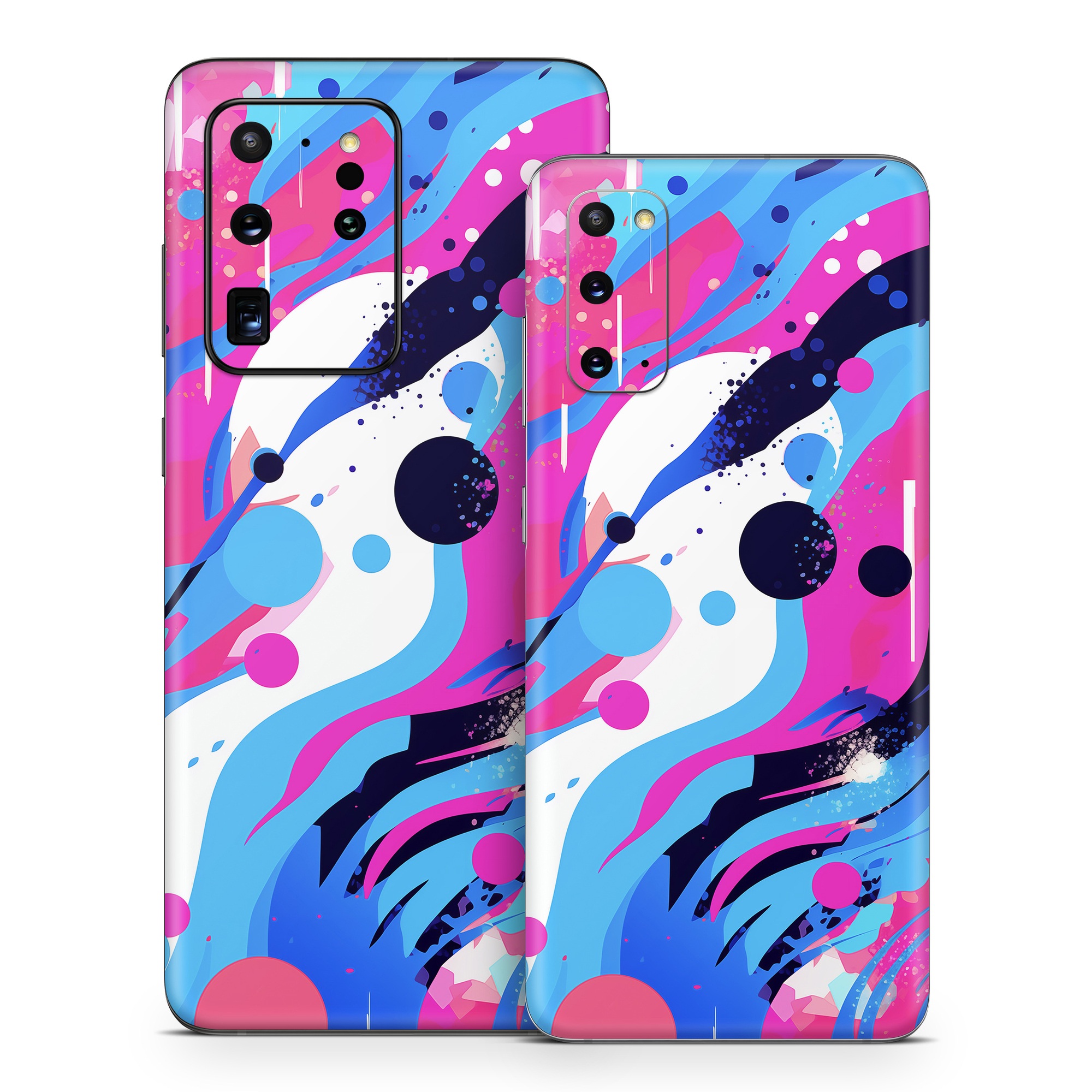 Samsung Galaxy S20 Series Skin design of Organism, Art, Line, Font, Magenta, Art paint, Paint, Pattern, Electric blue, Tints and shades, with pink, blue, white, black, orange colors