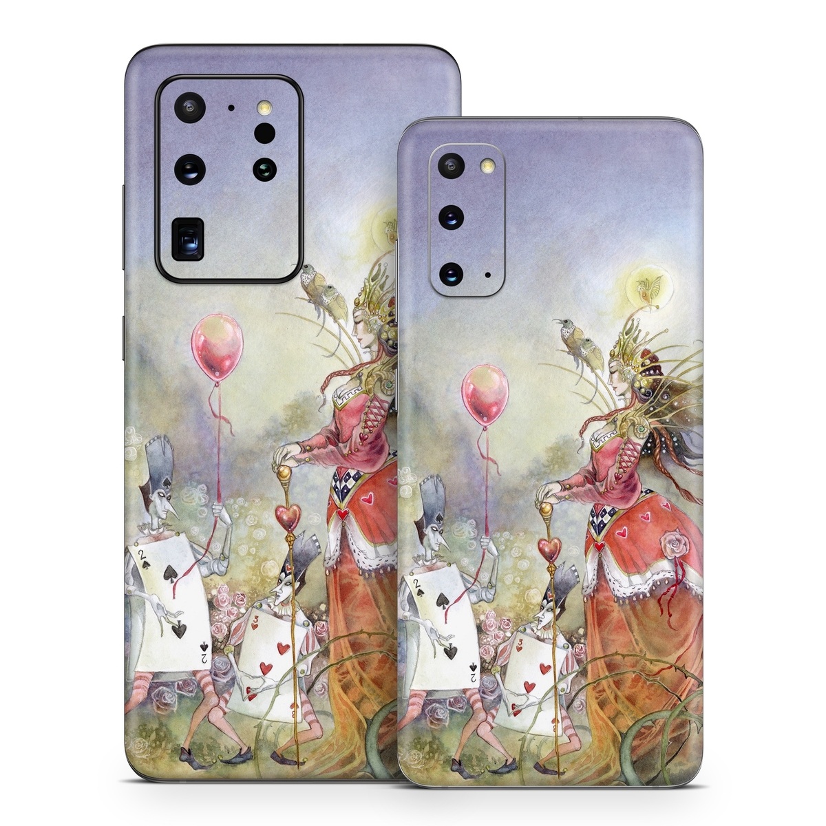 Samsung Galaxy S20 Series Skin design of Watercolor paint, Painting, Art, Illustration, Spring, Flower, Fictional character, Blossom, Plant, Visual arts, with red, pink, white, black, blue, yellow, green colors
