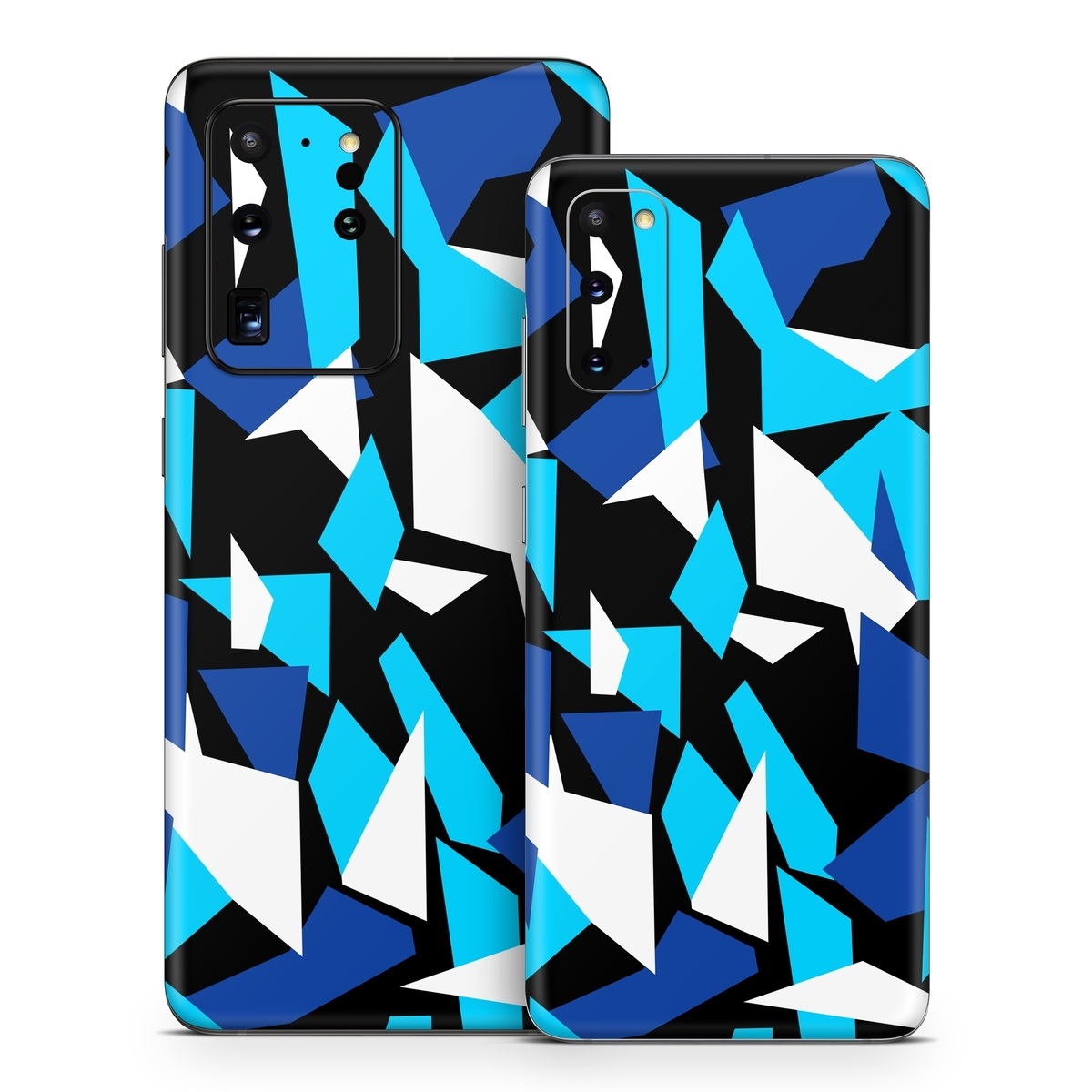 Samsung Galaxy S20 Series Skin design of Blue, Pattern, Turquoise, Cobalt blue, Teal, Design, Electric blue, Graphic design, Triangle, Font, with blue, white, black colors
