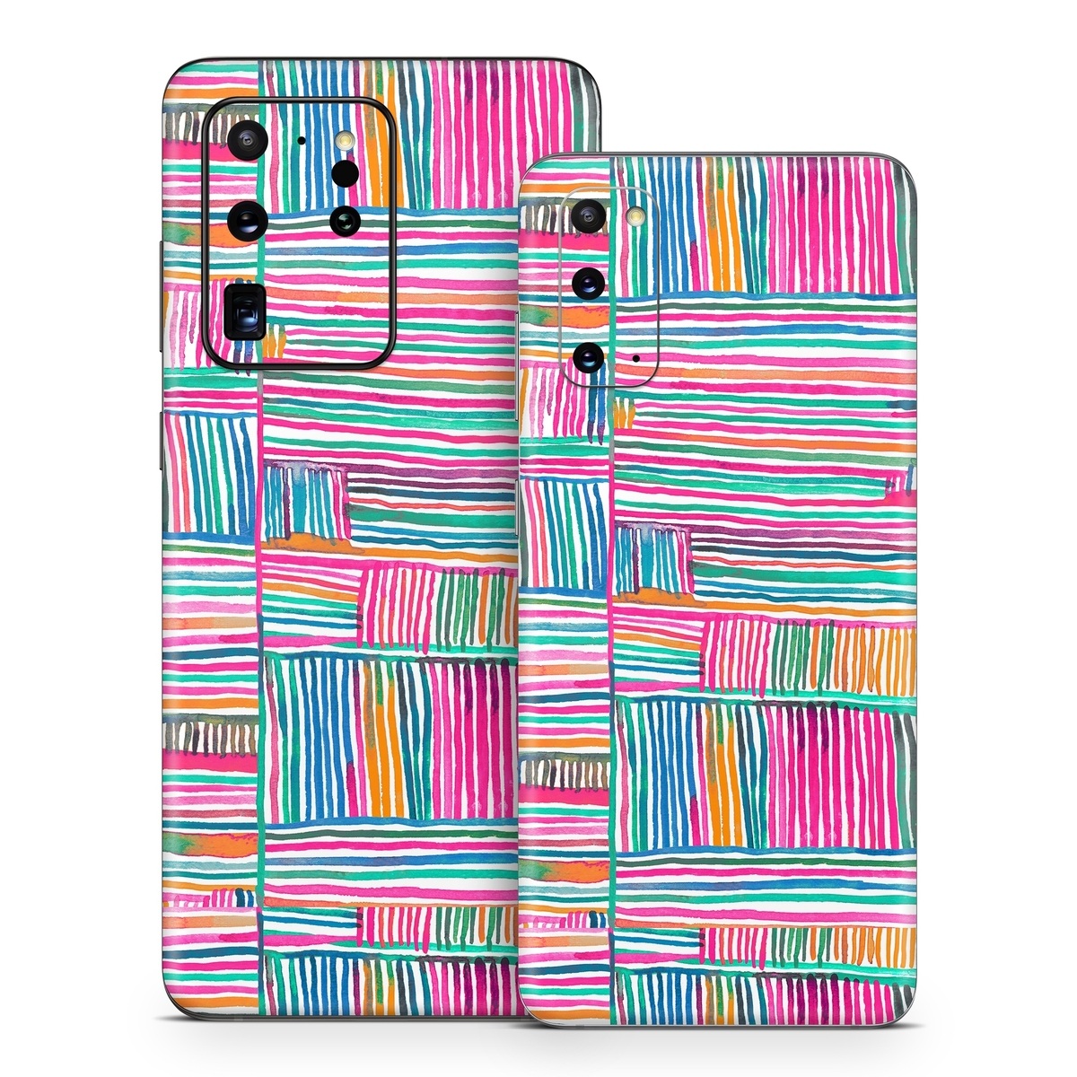 Samsung Galaxy S20 Series Skin design of Colorfulness, Product, Rectangle, Azure, Textile, Art, Aqua, Material property, Magenta, Tints and shades, with white, pink, orange, green, blue, yellow colors