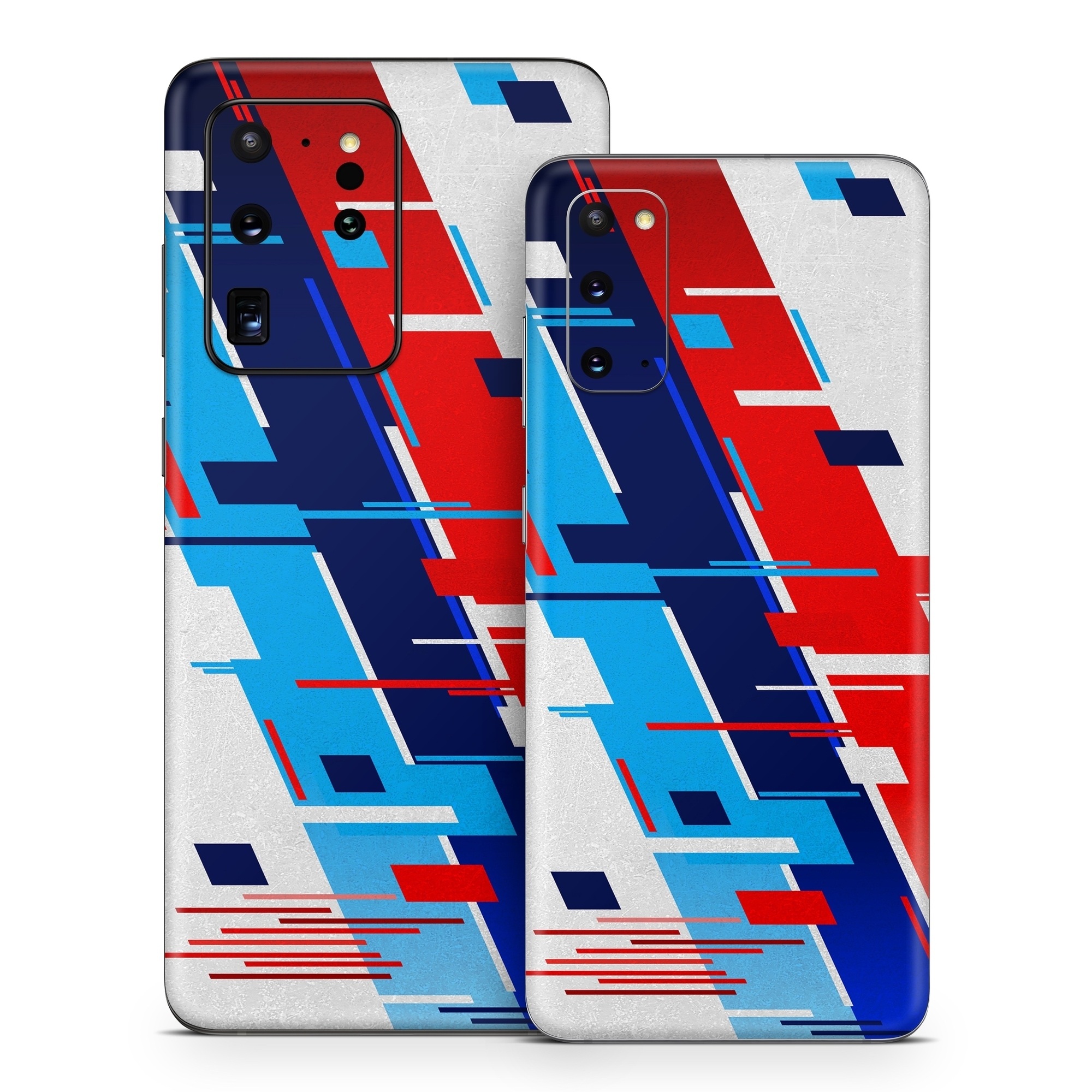 Samsung Galaxy S20 Series Skin design of Azure, Font, Material property, Parallel, Electric blue, Slope, Graphics, Carmine, Brand, Rectangle, with gray, blue, black, red, purple colors