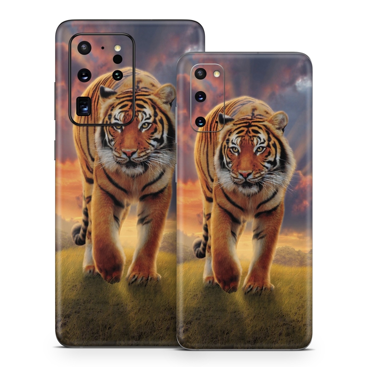 Samsung Galaxy S20 Series Skin design of Tiger, Wildlife, Bengal tiger, Mammal, Felidae, Siberian tiger, Sky, Big cats, Terrestrial animal, Carnivore, with black, white, yellow, red, green, blue colors