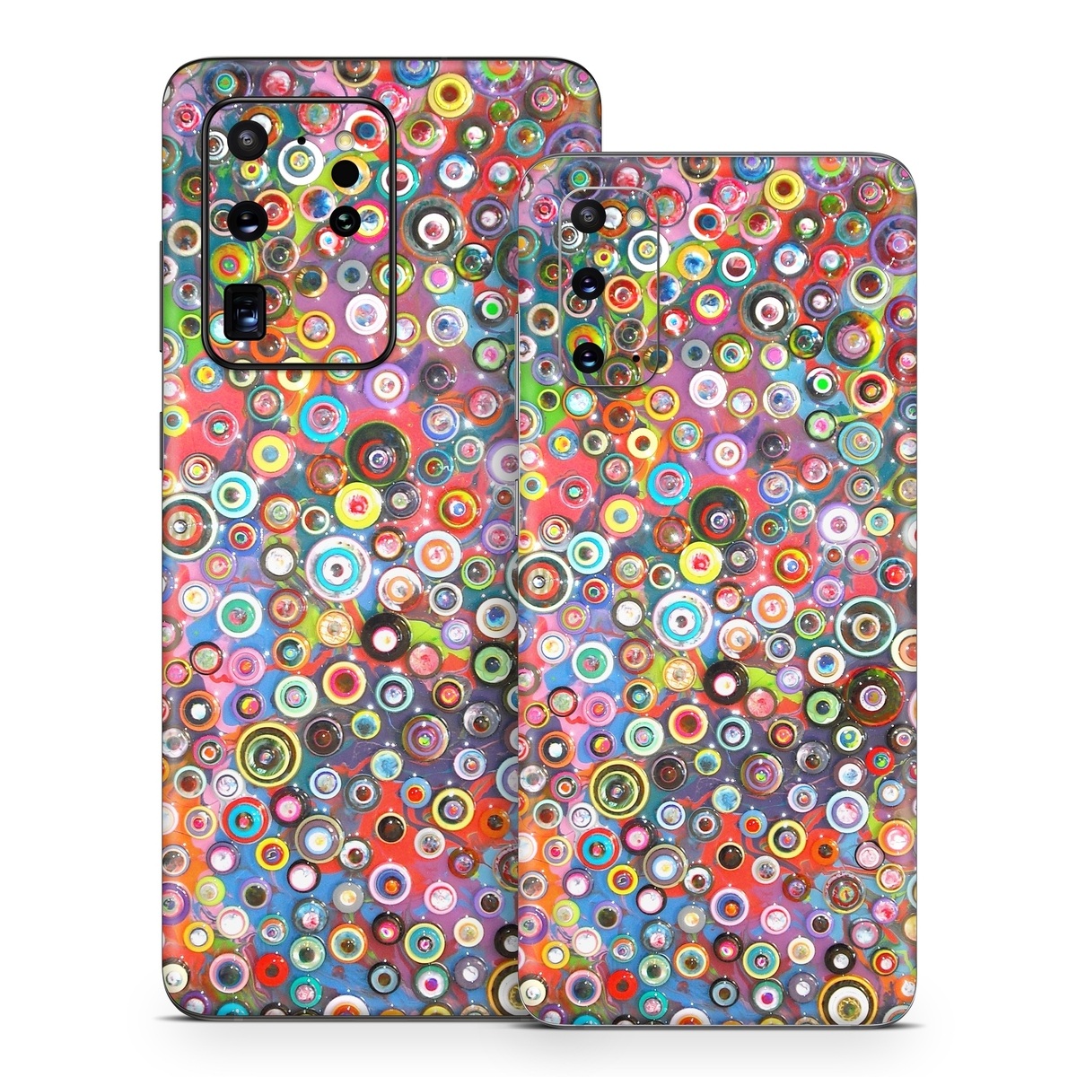 Samsung Galaxy S20 Series Skin design of Pattern, Design, Textile, Visual arts, Circle, Art, with red, pink, blue, green, yellow, blue, orange colors
