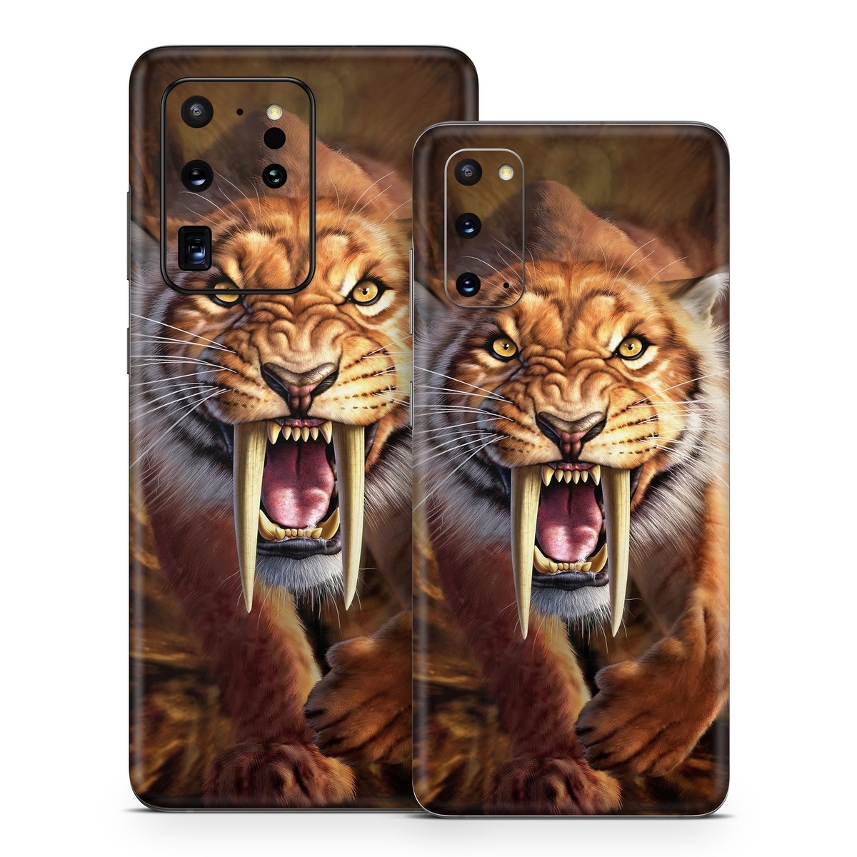 Samsung Galaxy S20 Series Skin design of Roar, Felidae, Facial expression, Wildlife, Whiskers, Bengal tiger, Carnivore, Snout, Big cats, Fang, with black, orange, yellow, white colors