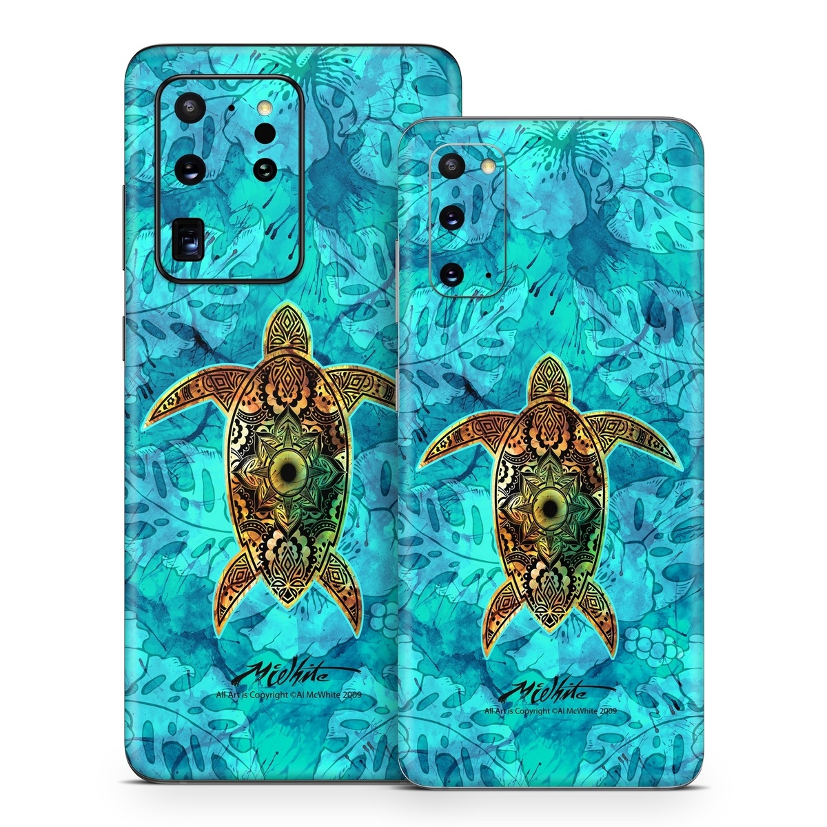 Samsung Galaxy S20 Series Skin design of Sea turtle, Green sea turtle, Turtle, Hawksbill sea turtle, Tortoise, Reptile, Loggerhead sea turtle, Illustration, Art, Pattern, with blue, black, green, gray, red colors