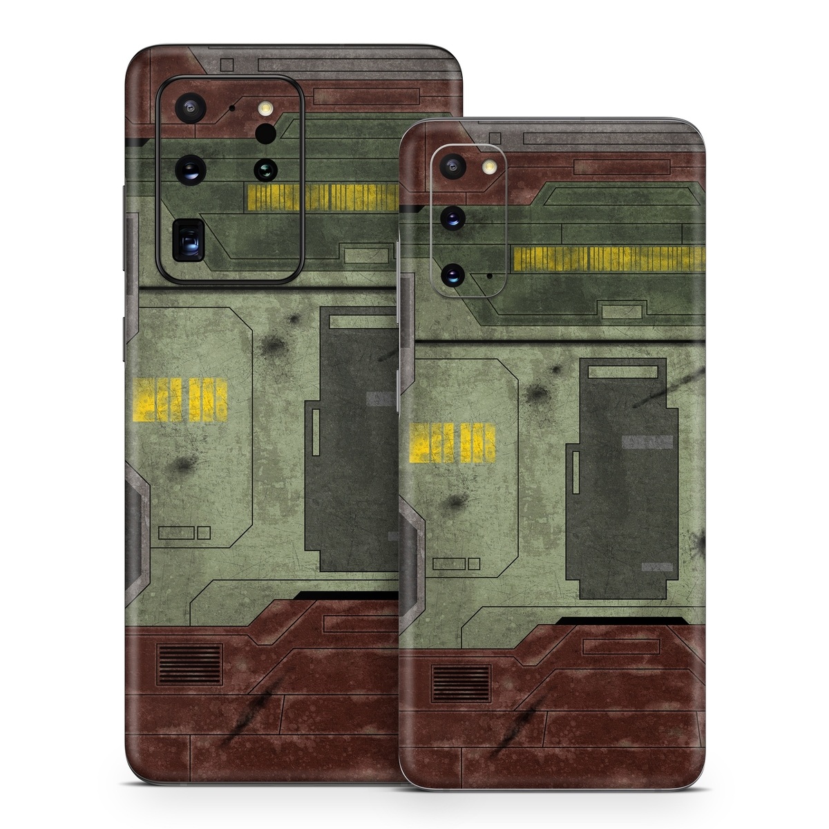 Samsung Galaxy S20 Series Skin design of Rectangle, Screenshot, Font, Wood, Pattern, Symmetry, Machine, Gas, Parallel, Engineering, with red, green, yellow, black, gray, white colors