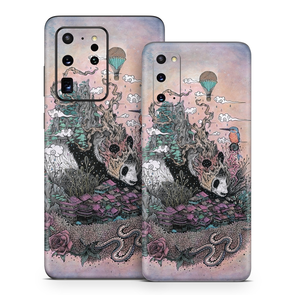 Samsung Galaxy S20 Series Skin design of Illustration, Art, Fictional character, Printmaking, Marsupial, Graphic design, Rodent, Possum, with gray, black, red, blue, purple colors