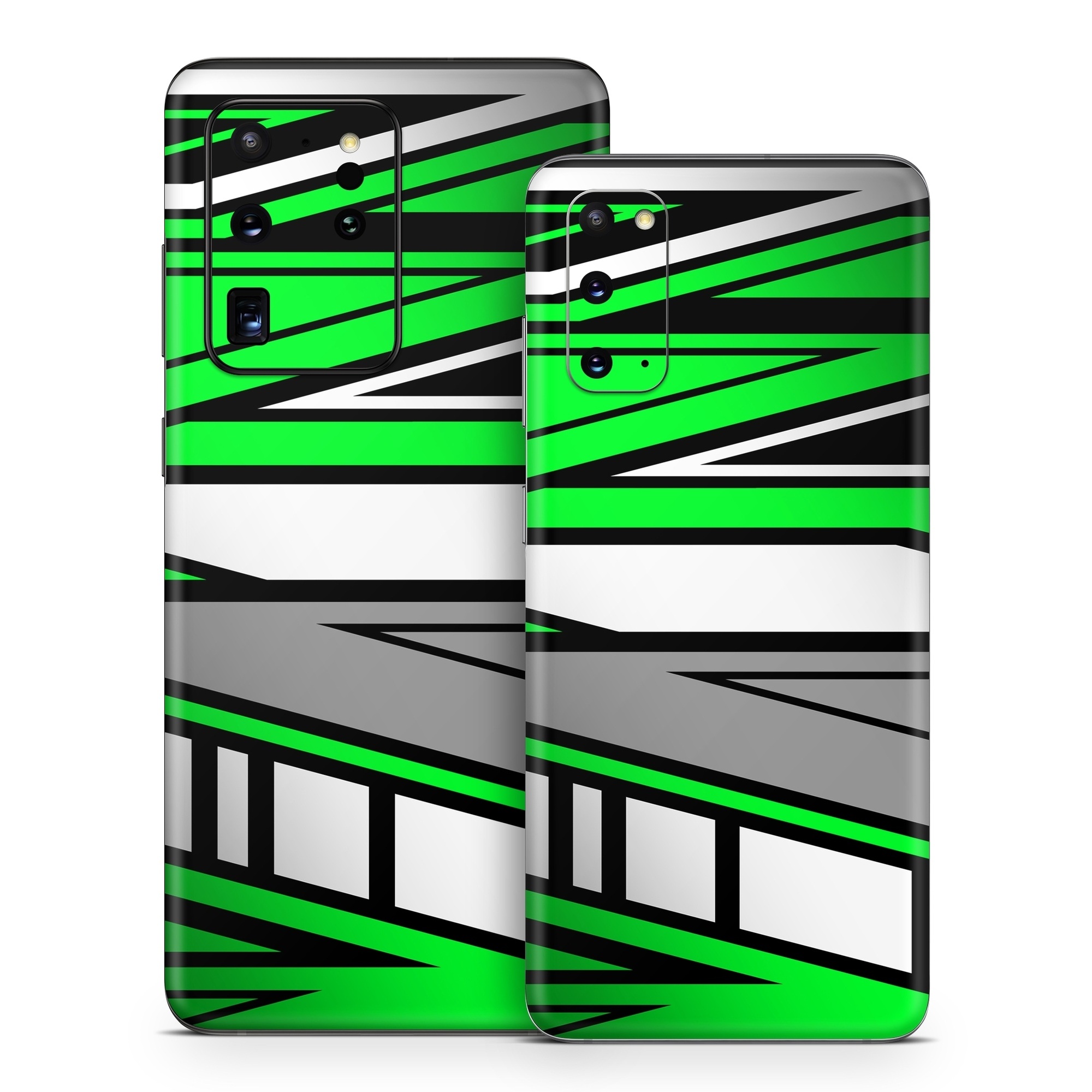 Samsung Galaxy S20 Series Skin design of Colorfulness, Green, Rectangle, Slope, Font, Line, Material property, Parallel, Tints and shades, Graphics, with black, green, white, gray colors
