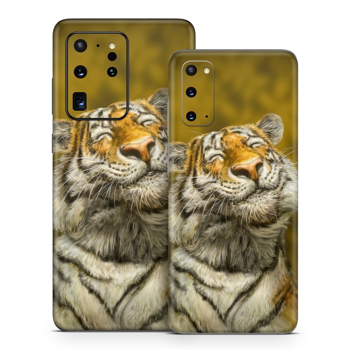 Samsung Galaxy S20 Series Skin design of Tiger, Vertebrate, Bengal tiger, Mammal, Wildlife, Siberian tiger, Terrestrial animal, Felidae, Snout, Whiskers, with black, white, orange, yellow colors