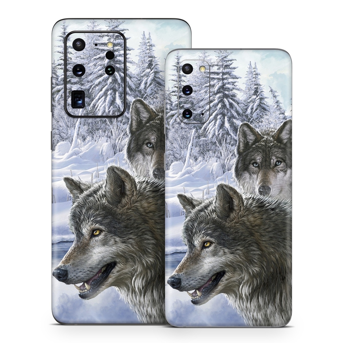 Samsung Galaxy S20 Series Skin design of Mammal, Vertebrate, Wolf, Canidae, canis lupus tundrarum, Canis, Wildlife, Carnivore, Wolfdog, Dog, with gray, black, blue, purple colors
