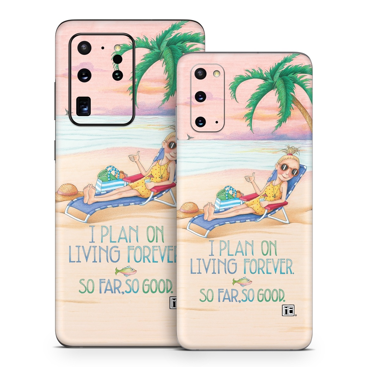 Samsung Galaxy S20 Series Skin design of Vacation, Product, Summer, Aqua, Illustration, Sun tanning, Fictional character, Caribbean, Graphics, Happy, with pink, green, brown, yellow, blue, white, red colors