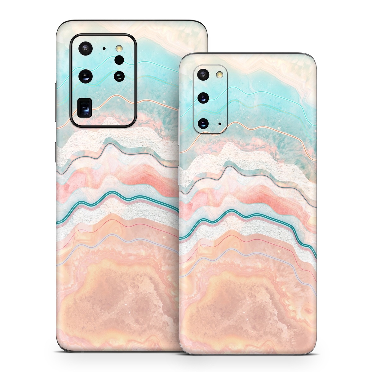 Samsung Galaxy S20 Series Skin design of Aqua, Line, Pattern, Watercolor paint, Design, Illustration, Art, with blue, pink, white, orange, yellow colors