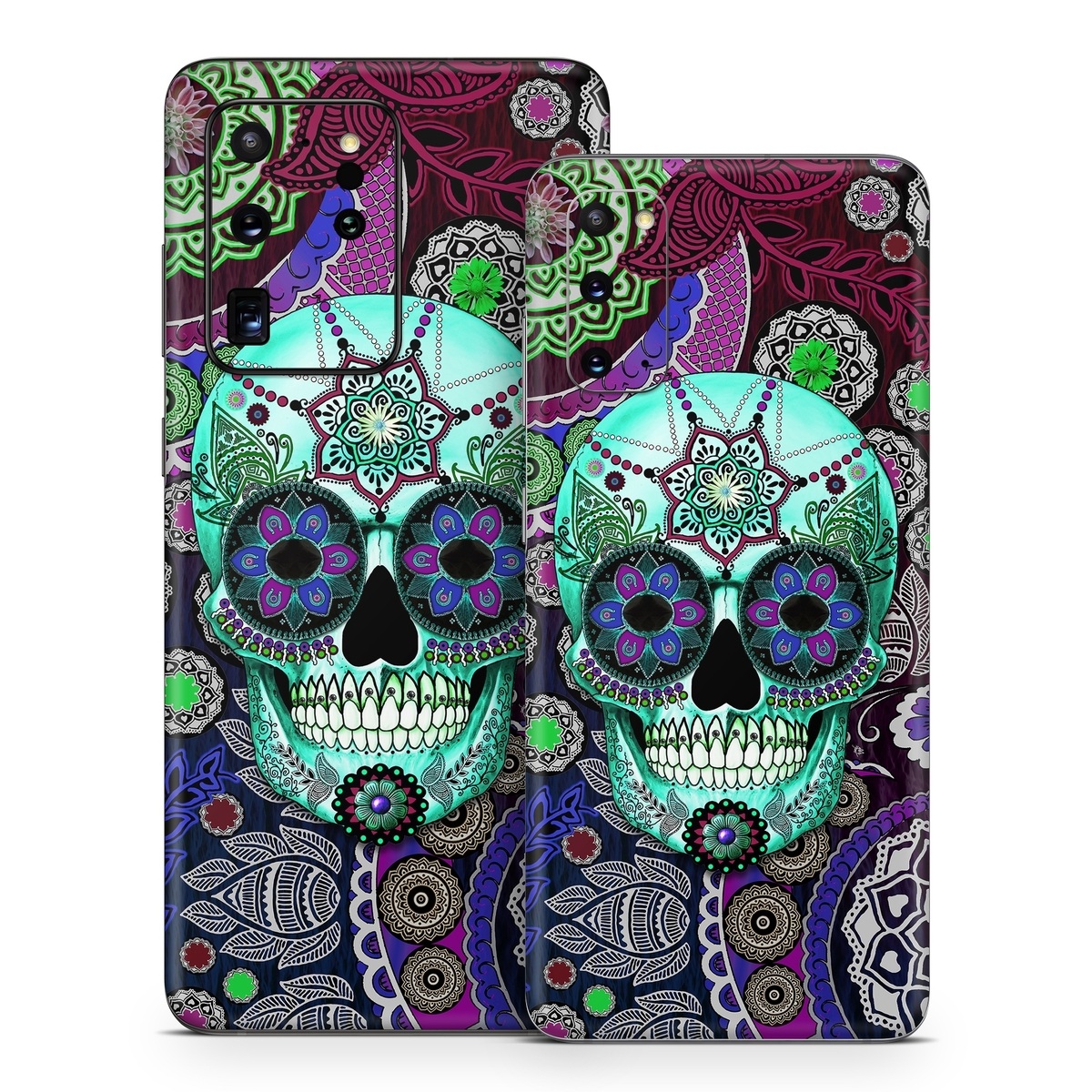 Samsung Galaxy S20 Series Skin design of Psychedelic art, Pattern, Skull, Purple, Bone, Violet, Design, Visual arts, Art, Magenta, with blue, green, purple, red, green, pink colors