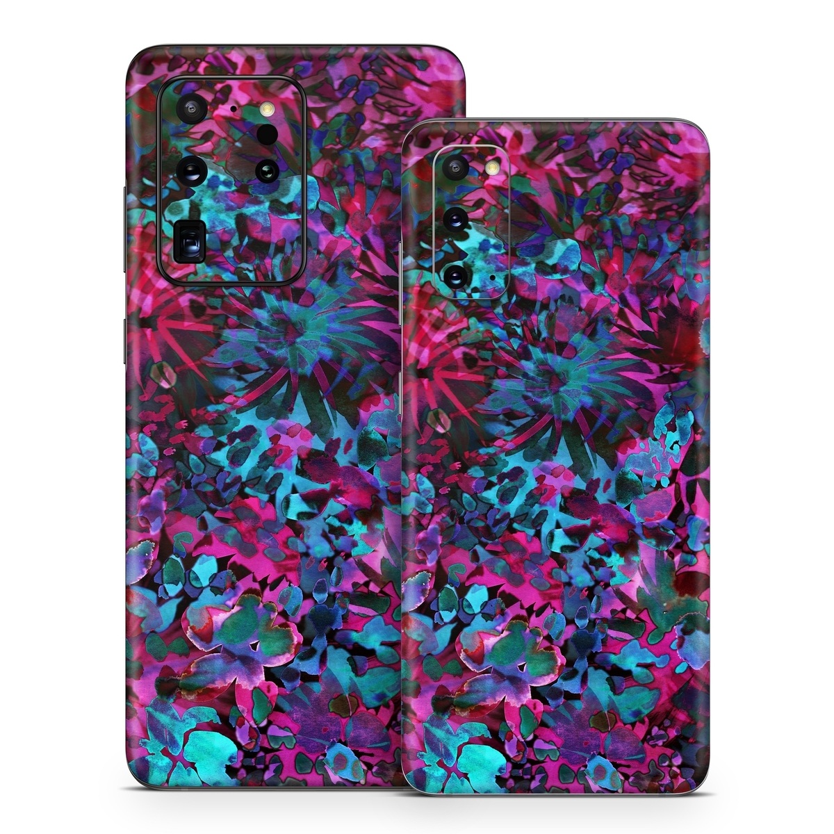 Samsung Galaxy S20 Series Skin design of Pink, Purple, Violet, Lilac, Flower, Leaf, Plant, Magenta, Botany, Pattern, with black, pink, purple, blue, green colors