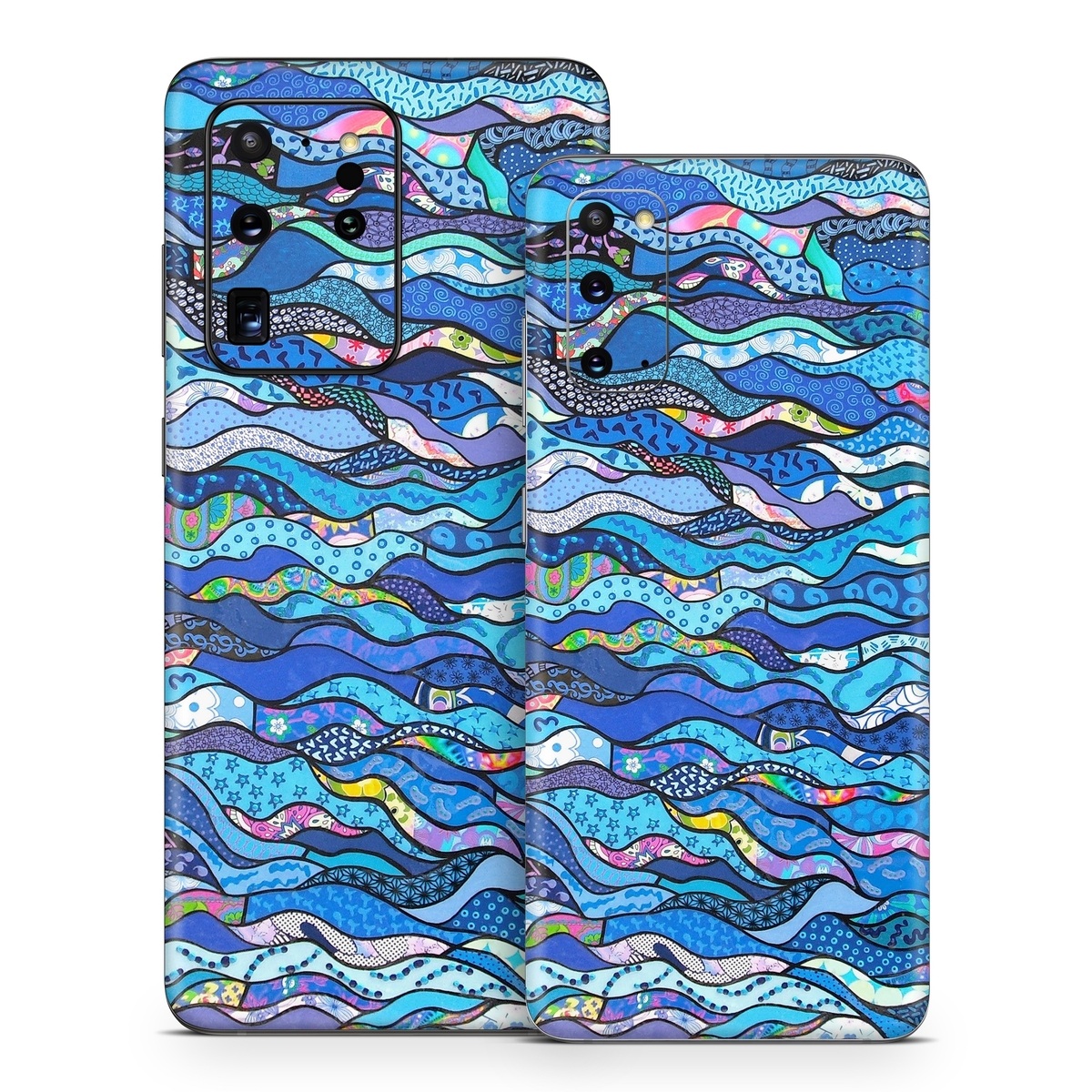 Samsung Galaxy S20 Series Skin design of Blue, Pattern, Aqua, Water, Line, Design, Textile, Psychedelic art, Electric blue, with blue, black, gray, purple colors
