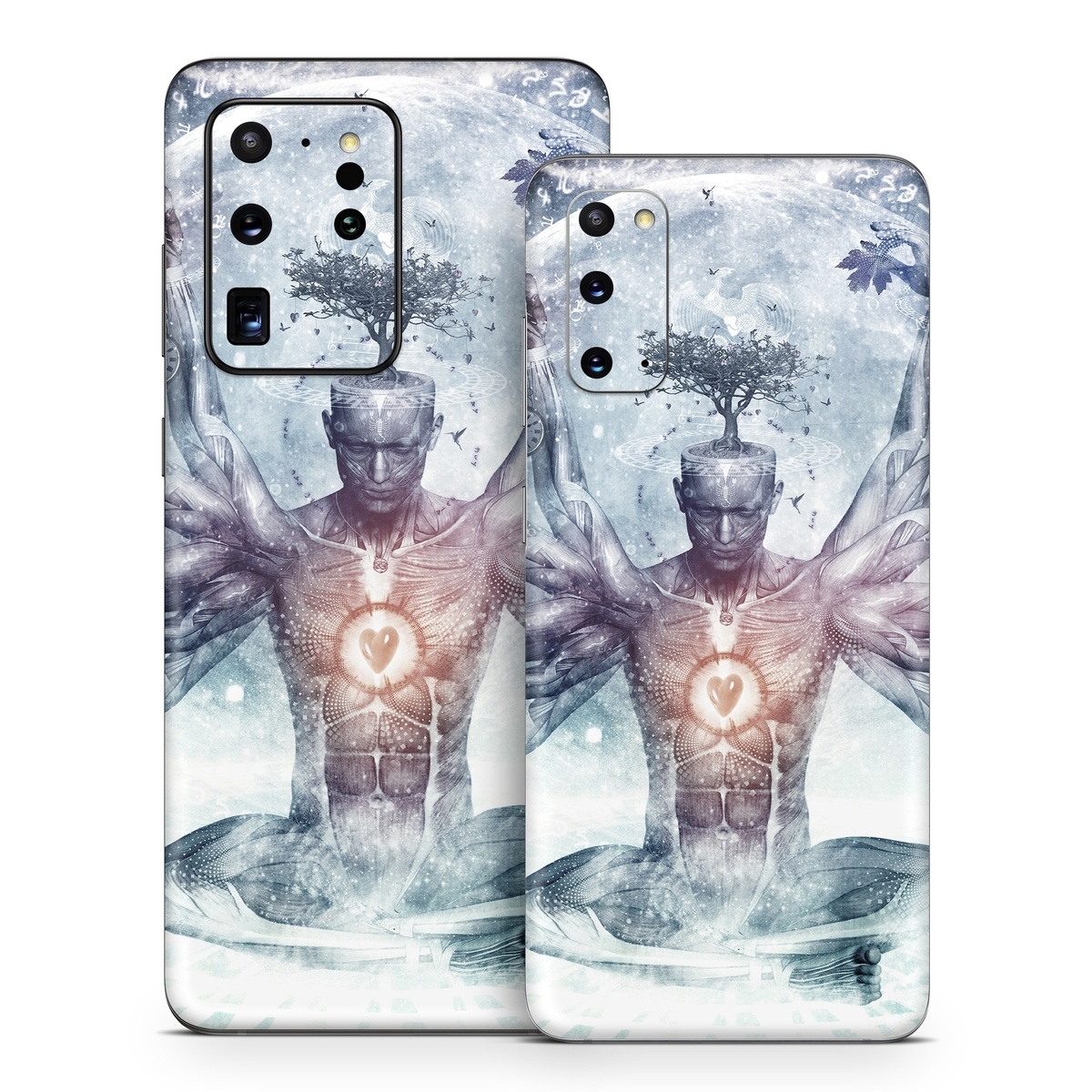 Samsung Galaxy S20 Series Skin design of Mythology, Cg artwork, Water, Illustration, Fictional character, Space, Graphics, Art, Graphic design, with blue, red, orange, black, white colors