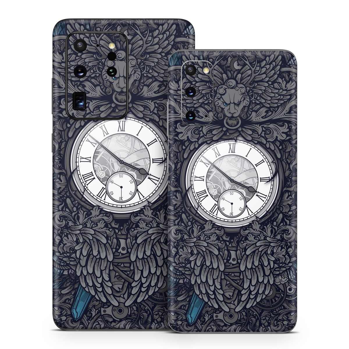 Samsung Galaxy S20 Series Skin design of Blue, Pattern, Psychedelic art, Design, Circle, Art, Font, Graphic design, Visual arts, Illustration, with black, gray colors