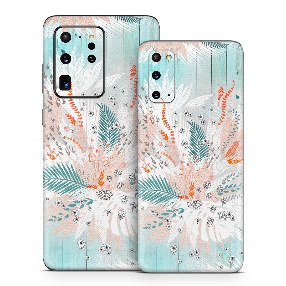 Samsung Galaxy S20 Series Skin design of Aqua, Turquoise, Graphic design, Line, Teal, Illustration, Watercolor paint, Design, Tree, Pattern, with blue, red, orange, white, gray colors