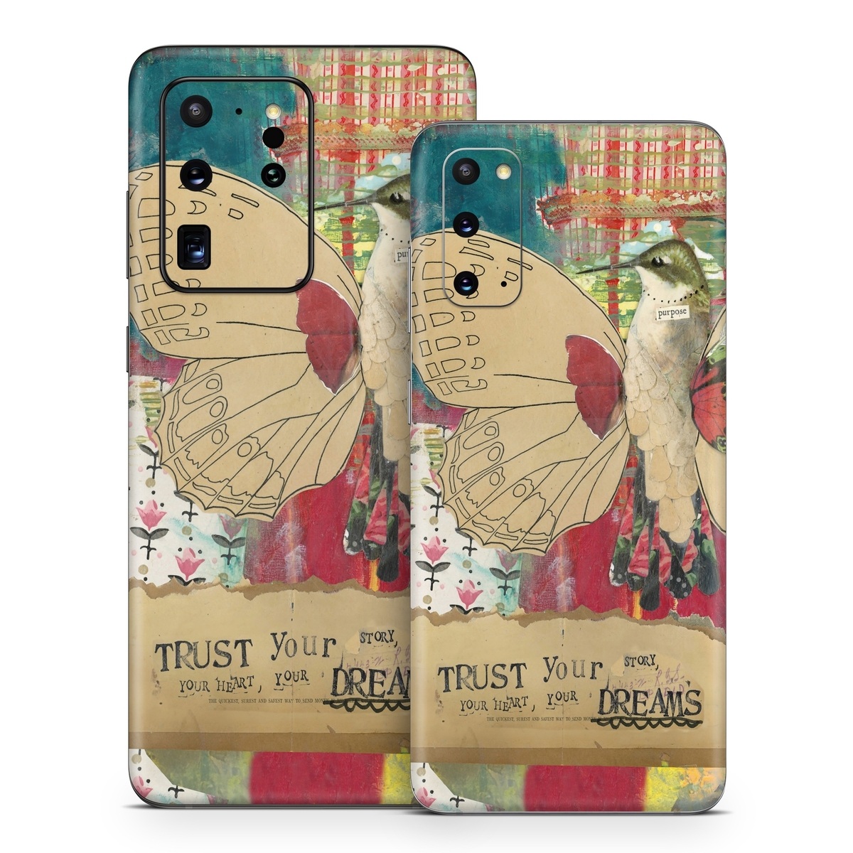 Samsung Galaxy S20 Series Skin design of Butterfly, Insect, Moths and butterflies, Pink, Pollinator, Illustration, Wing, Moth, Art, Invertebrate, with yellow, green, brown, red, blue, pink colors