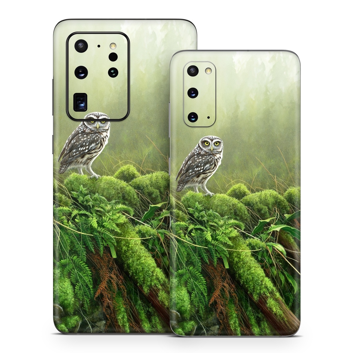 Samsung Galaxy S20 Series Skin design of Nature, Owl, Bird, Bird of prey, great grey owl, Adaptation, Terrestrial plant, Wildlife, Plant, Organism, with brown, gray, green, white colors