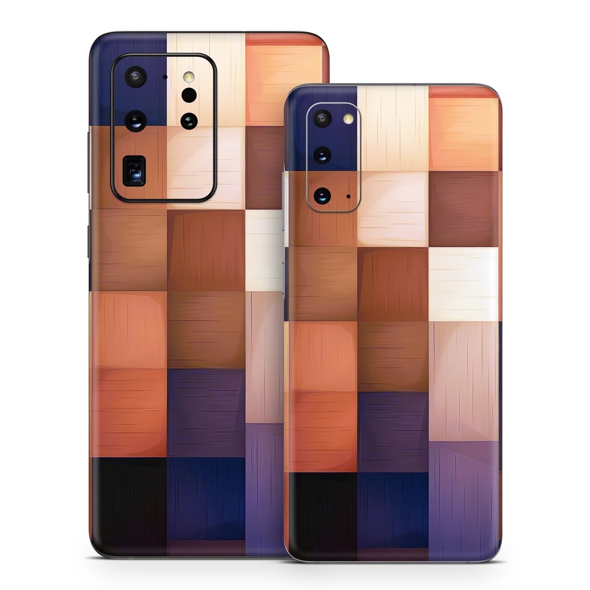 Samsung Galaxy S20 Series Skin design of Brown, Light, Rectangle, Product, Wood, Blue, Orange, Amber, Textile, Wood stain, with yellow, orange, red, black, brown, blue, purple colors