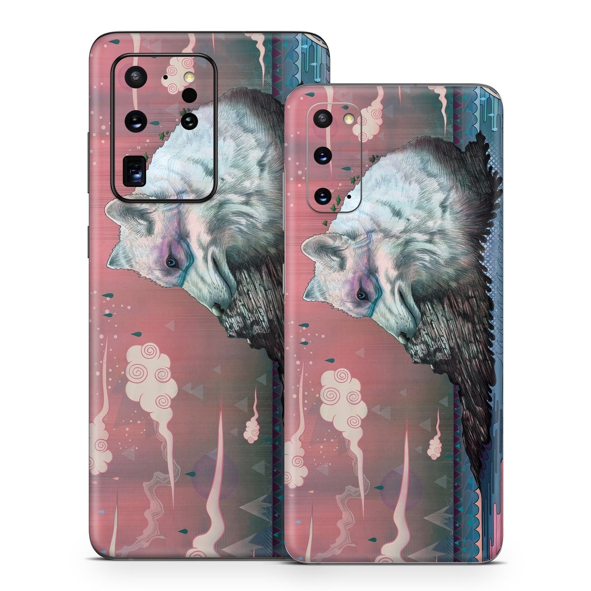 Samsung Galaxy S20 Series Skin design of Illustration, Drawing, Sketch, Art, Graphic design, Lion, Goats, Fictional character, Ink, Bison, with gray, purple, black, red colors