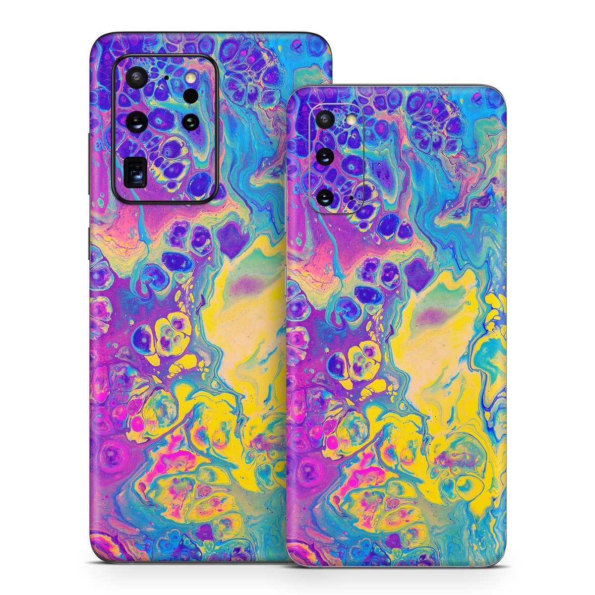Samsung Galaxy S20 Series Skin design of Psychedelic art, Pattern, Purple, Visual arts, Design, Art, Fractal art, Electric blue, Graphic design, Graphics, with blue, yellow, purple, pink colors
