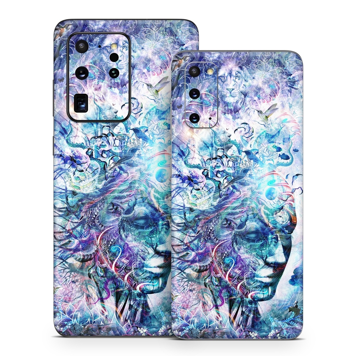 Samsung Galaxy S20 Series Skin design of Psychedelic art, Water, Fractal art, Art, Pattern, Graphic design, Design, Illustration, Electric blue, Visual arts, with blue, purple, green, red, gray, white colors