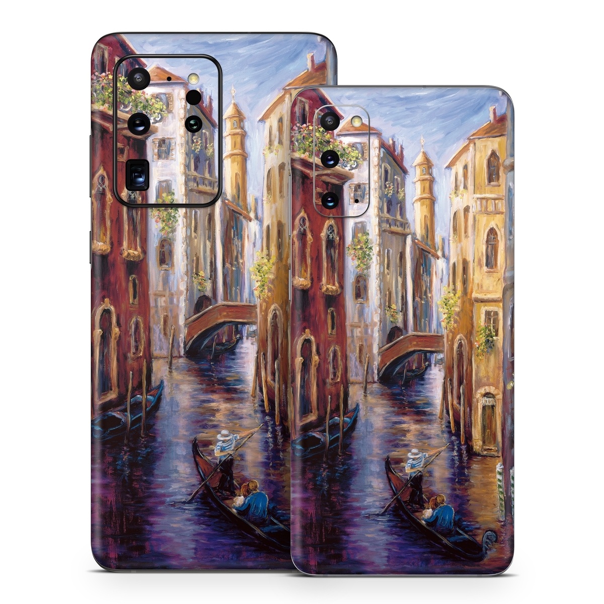 Samsung Galaxy S20 Series Skin design of Painting, Watercolor paint, Waterway, Gondola, Canal, Art, Modern art, Acrylic paint, Visual arts, Building, with black, gray, red, green, blue, pink colors