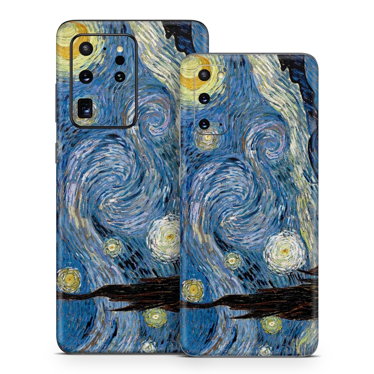 Samsung Galaxy S20 Series Skin design of Painting, Purple, Art, Tree, Illustration, Organism, Watercolor paint, Space, Modern art, Plant, with gray, black, blue, green colors
