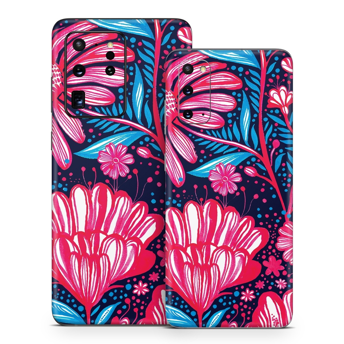 Samsung Galaxy S20 Series Skin design of Pattern, Red, Pink, Floral design, Textile, Design, Flower, Plant, Petal, with black, white, red, blue, pink colors