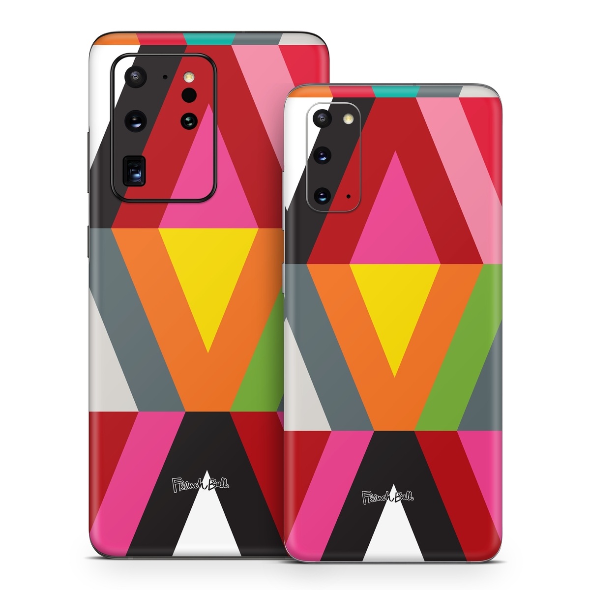 Samsung Galaxy S20 Series Skin design of Pattern, Orange, Yellow, Graphic design, Colorfulness, Line, Design, Symmetry, Triangle, Font, with black, white, red, orange, pink, blue, green, gray colors
