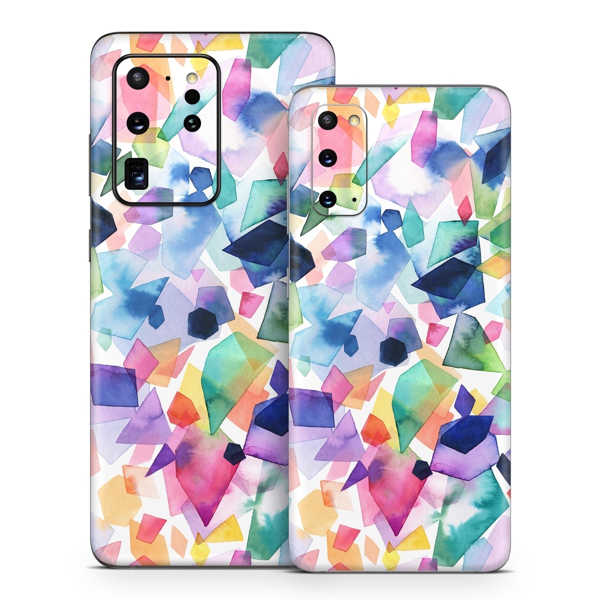 Samsung Galaxy S20 Series Skin design of Colorfulness, Azure, Triangle, Art, Font, Line, Aqua, Material property, Creative arts, Symmetry, with white, blue, green, red, pink, orange, yellow, purple colors