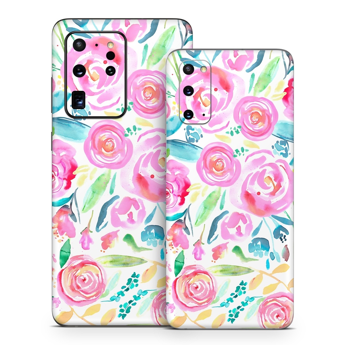 Samsung Galaxy S20 Series Skin design of Flower, Plant, Petal, Pink, Art, Material property, Magenta, Flowering plant, Pattern, Rose family, with white, pink, green, blue, yellow colors