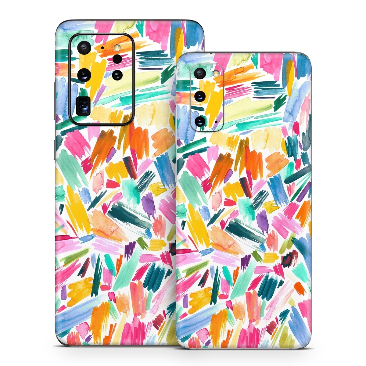 Samsung Galaxy S20 Series Skin design of Colorfulness, Art, Triangle, Pattern, Painting, Symmetry, Creative arts, Paint, Electric blue, Art paint, with white, pink, blue, yellow, orange, red, green, gray colors