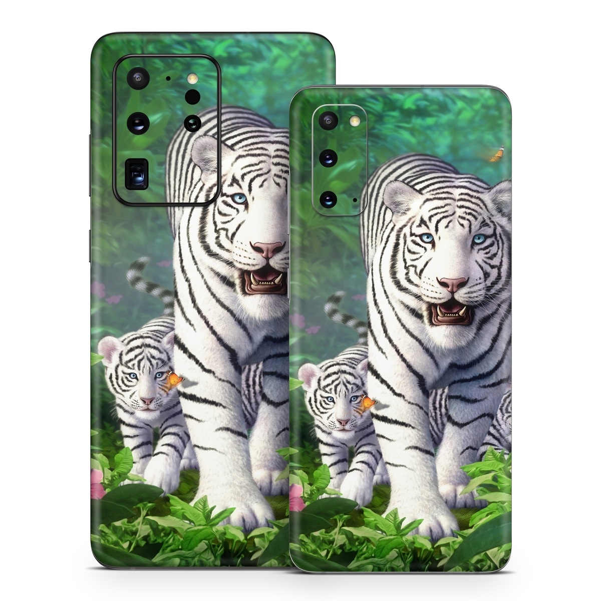 Samsung Galaxy S20 Series Skin design of Plant, Eye, Plant community, Vertebrate, Felidae, Leaf, Botany, Carnivore, Organism, Terrestrial plant, with white, black, blue, green, pink, yellow colors